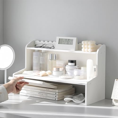 Desktop Organizer Office Desk Multi Layer Storage, Wood Display Shelf, Rack Mini Bookshelf Cosmetics Organizer (M)
