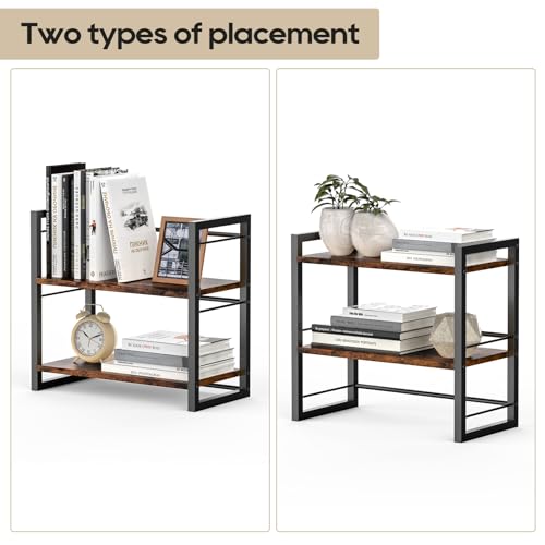 Office Desk Shelf Organizer, Wood Desktop Bookshelf Supplies Storage Rack, Shelf for Top of Desk and Dresser (Brown-2 Tier) - color: Brown