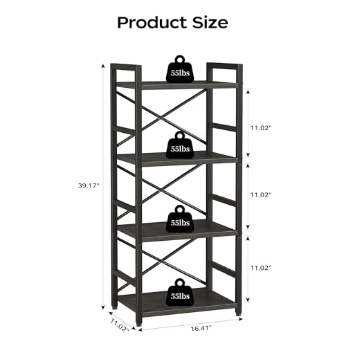 Homeiju Black Bookshelf, 4 Tier Small Bookcase, Black Metal Small Bookcase, Book Shelf Organization and Storage for Living Room, Bedroom, and Home Office - color: Black, size: 4 Tier