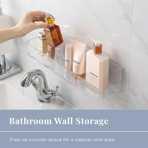 No-Drill Acrylic Shower Caddy – Wall Mounted Bathroom Shelf with Drain Holes, Strong Adhesive, Large Capacity for Shower, Kitchen, RV – Sandra Series - size: Large