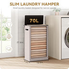 SOLEDI Slim Laundry Hamper with Lid, Narrow Laundry Basket with Removable Bags, Dirty Clothes Hamper with handle, Small Hamper perfect for Laundry room, Bathroom, Bedroom, Small spaces.Light taupe - color: Light taupe, size: 70L
