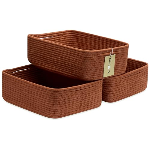 MiniArk Large Shallow Organizing Baskets 15x11x5.1 Inches - Rope Woven Storage Bins for Bathroom, Shelves, Cube Closet, Red 3 Packs - color: Oxide Red, size: 3pcs-L15×W11×H5.1"