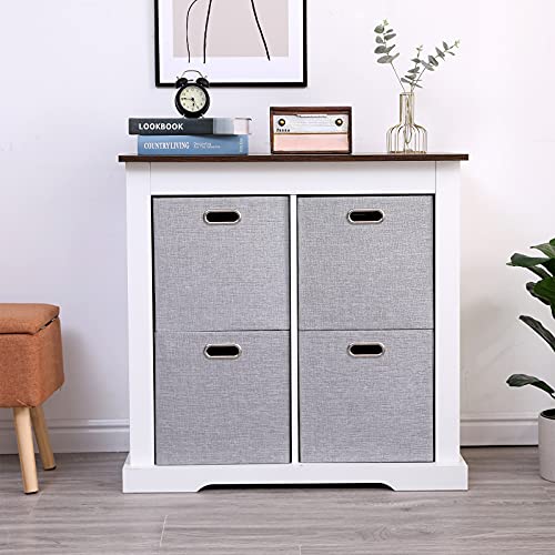 Cube Storage Bins 13×13x13 Inch Linen Foldable Box with Handles, Collapsible Organization Basket Set of 4 Large Capacity Grewer for Closet Shelf Cabinet Bookcase Bedroom, Silver Grey - color: Grey