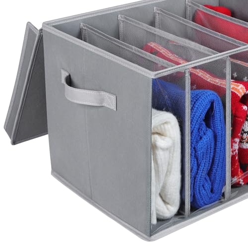 Zilink Upgraded Sweater Storage for Closet with Lids and Support Boards Large Sweater Organizer for Closet with 5 Grids Divider Wardrobe Clothes Organizer for Sweaters, Jeans, Pants, Grey, 3 Pack - color: Grey - For Sweater