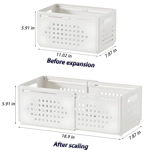 Foldable Storage Bins With Handles, 2 Pack Plastic Expandable Boxes for Organizing, Adjustable from 11-18.9" Drawer Organizers Separators Dividers for Bedroom Kitchen Utensils Tools Closet, Large
