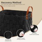 boldmonkey Laundry Basket 16.5 " x13 x13 , Large Rectangular Blanket Basket with Leather Handle, Felt Storage Basket for Living Room, Nursery, Dog Toys-Dark Gray - color: Dark Gray