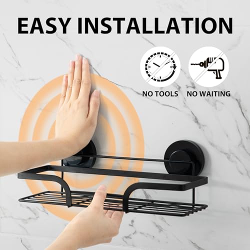 LEVERLOC 2 Pack Shower Caddy Suction Cup, Shower Shelves for Inside, Rustproof Metal Bathroom Storage NO-Drilling Bath Organizer with Large Capacity,Heavy Duty Storage Basket,Home Decor,Black - color: Black