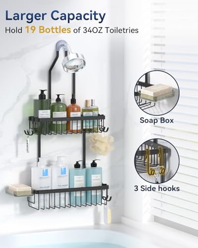 YASONIC Shower Caddy Hanging, Never Rust Shower Organizer Hanging, Aluminum Shower Racks for Inside Shower with Hooks for Razor, Bathroom Organizers and Storage with Soap Holder, Black - color: Black