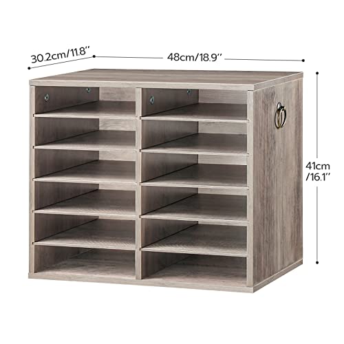 HOOBRO Literature Organizers, 12 Compartments Office Mailbox with Adjustable Shelves, Wood Countertop Literature Sorter for Office, Home, Classroom, Mailrooms Organization Greige BG12WF01 - color: Greige, size: 18.9"L