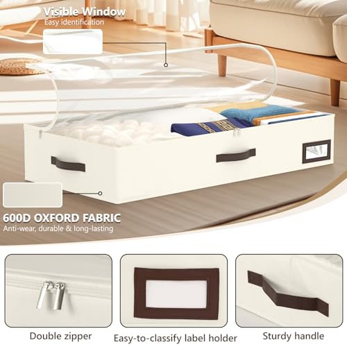 OIAHOMY 2 Pack Under Bed Storage with 4 Compression Bags, Underbed Organizers for Bedroom & Closet, Fits Beds Higher than 5.9", Space-Saving for Seasonal Clothes, Blankets & Shoes - Beige - color: Beige, size: 33.07" x 16.54" x 5.9"