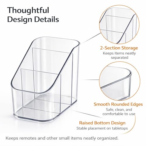 Remote Control Holder, Clear Plastic TV Remote Caddy for Desk and Nightstand Storage, Space-Saving Desk Organizer with See-Through Design for Living Room and Office Desk Accessories, 3 Compartments - size: 3 Slots