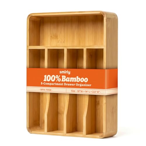 SMIRLY Silverware Drawer Organizer – Bamboo Kitchen Drawer Organizer, Adjustable Utensil Holder and Cutlery Tray, Drawer Dividers for Flatware and Kitchen Utensils - size: 5 Slot