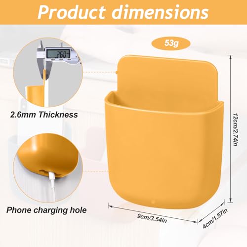 Remote Control Holder, Wall Mount Pen Holder Hole-Free Self Adhesive Phone Charging Organizer Pencil Storage Containers for Home Office School Supply Orgaizer(Yellow) - color: Yellow
