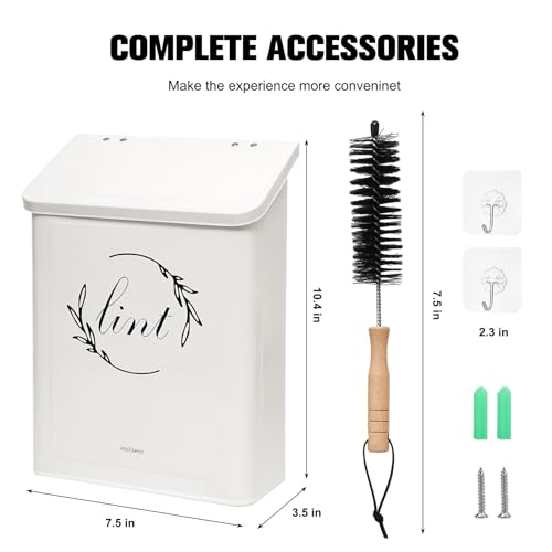 Magnetic Lint Bin for Laundry Room, Metal Lint Trash Can with Lid for Dryer, Wall Mounted Lint Holder Box with Lint Brush, Modern Farmhouse Laundry Room Decor, Cream - color: Cream