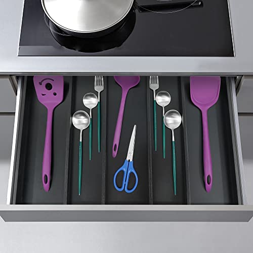 Utoplike Bamboo Drawer Organizer Kitchen Utensils, Adjustable Black Silverware Holder and Cutlery Tray Organiser, Expandable Drawer Divider for Flatware, Knives in Kitchen, Bedroom, Living Room - color: Black, size: Large