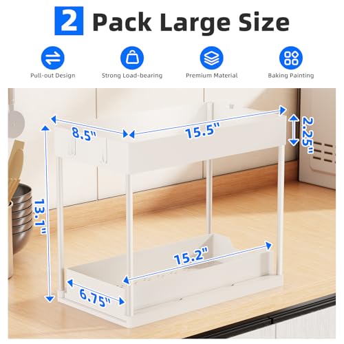 Simple Trending Under Sink Organizer 2 Pack, Sink Pull-Out Sliding Storage Cabinet, 2-Tier Under Shelf Organizer for Kitchen Bathroom, White - color: White, size: 2 pack
