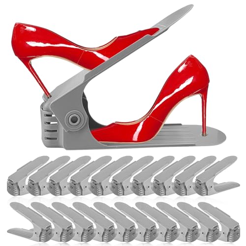 NVGSN Shoe Slots Organizer 20 Pack - Shoe Stackers for a Pair of Shoes, Shoe Storage Shoe Space Savers 50%, 4 Levels Adjustable Thickening expandable Shoe Rack Holders Shoe Organizer for Closet, Grey - color: Grey, size: 20pack