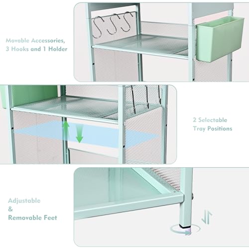 Mint Green Kids Nightstand, Small Nightstand for Bedroom, End Table with Hooks and Holder, Toddler Bedside Table, Desk Organizer for Office, Small Desk for Living Room, Dorm (Mint) - color: Mint