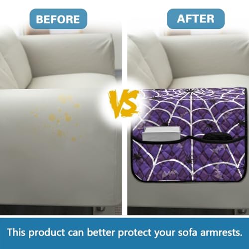 Spider Web Print Armrest Covers for Sofa Easy to Clean Sofa Arm Covers with Side Storage Pocket Comfortable Recliner Armrest Organizer Armchair Slipcover for Couch - color: Spider Web