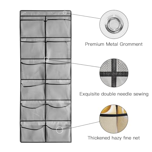 1 Pack 12 Breathable Mesh Pockets Large Hanging Shoe Organizer Over The Door Shoe Rack for Closet Door Storage Shoe Holder Hanger, 4Hooks, Grey (59'' x 21.6'') - color: Grey-B1