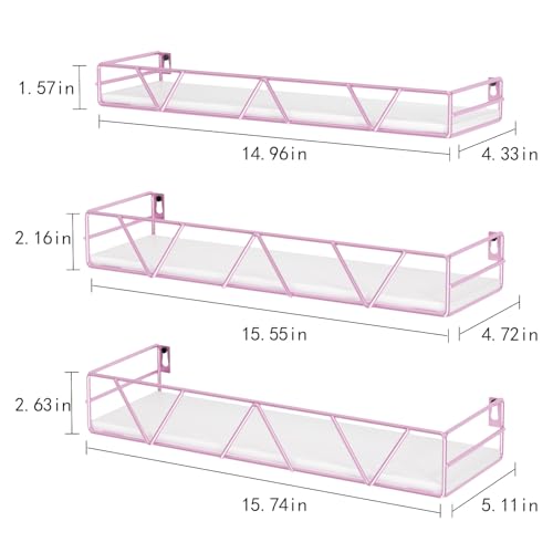 Amaoot Floating Shelves Set of 3, Home Wood Wall Shelf, Farmhouse Shelf for Bedroom, Wall Mounted Floating Shelf for Living Room, Bedroom, Bathroom, Kitchen, Office (Pink) - color: Pink