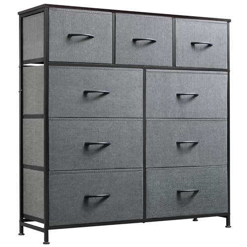 WLIVE 9-Drawer Dresser, Fabric Storage Tower for Bedroom, Hallway, Entryway, Closet, Tall Chest Organizer Unit with Fabric Bins, Steel Frame, Wood Top, Easy Pull Handle, Dark Grey - color: A-dark Grey