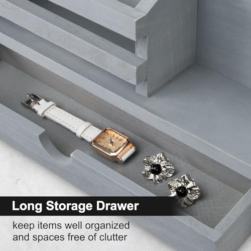 Key Holder Wall Mount, Mail Holder with Storage Drawer and 5 Key Hooks for Coat, Dog Leash, Home Decor Rack, House Accessories, Entry Way Organizer (Gray) - color: Gray, size: Standard - 11.8 Inch