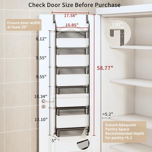 Over the Door Pantry Organizer, 6-Tier Pantry Door Organization and Storage, Over the Door Spice Rack, Home & Kitchen Storage Shelves for Cabinet, Black - color: Black, size: 16.5"W 6-Tier