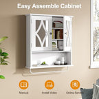 RoyalCraft Bathroom Wall Cabinet with Mirror, Over the Toilet Storage Cabinet with Towel Rack and Adjustable Shelf, Large Bathroom Medicine Cabinet Wall Mount 22x25 inch (White) - color: White