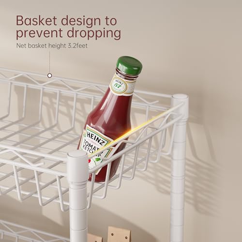 SINGAYE 4 Tier Basket Shelf Wire Shelving Unit Adjustable Storage Shelves Big Basket Rack for Garage Kitchen Office Pantry Corner 17" Dx12 Wx50 H White - color: White, size: 4-Tier[17"Dx12"Wx50"H]