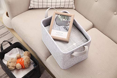 Minoisome Collapsible Storage Basket with Carry Handles Felt Fabric Storage Bin Durable Organizer for Gift Toys Shoes Clothes Towels Nursery Home Laundry Office Decorative Organizing Box(Light Grey) - color: Pu-light Grey, size: 13.9L×9.6W×8.2H