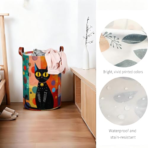 Laundry Basket 15.75 x 15.75 x 19.7 Inch Oxford Fabric Clothes Hamper with Black Cat Art Print Foldable Storage Bin with Handles for Bedroom Bathroom Dorm and Laundry Room Organizer Décor - color: Colorful586