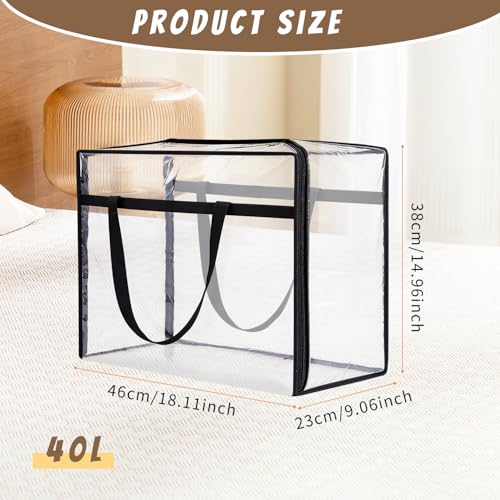 40L Clear Storage Bags Plastic Blanket Storage Bag Foldable Moving Organizers Containers with Zipper for Bedding Blanket Clothes Under Bed Holder - 2 Pcs - color: 2 Pcs, size: 40L