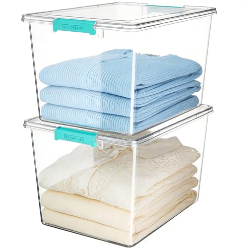 Vtopmart 2 Pack 72 QT Crystal Clear Storage Bins with Lids, 4 Pack Stackable Plastic Large Latching Boxes Totes Tubs Container for Closet Organizers and Storage, Bedroom, Clothes, Bedding - color: Teal, size: 72 Qt