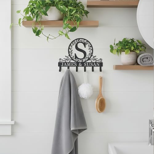 Personalized Metal Monogram Key Holder Rack for Wall Custom Coat Hooks for Bathroom Living Room Kitchen Office Wedding Anniversary Housewarming Gift - style: Garden