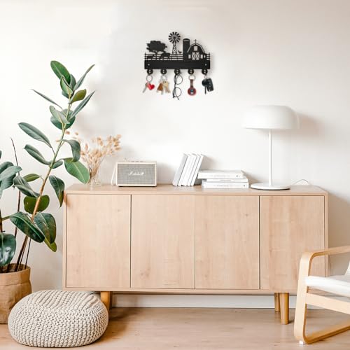 MAYJOYDIY Farm Cow Sheep Coat Rack Wall Mounted Wood Farmhouse Animal Key Hanger Wall Art Decor 11.8×7.9inch 5 Alloy Hooks Black Key Rack Organizer for Gift Entryway Hallway Kitchen Room - color: Farm Cow Sheep