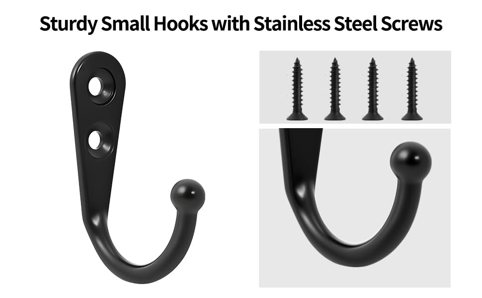 20 Pcs Small Key Hooks for Hanging, Key Holder, Wall Mount Hook with Stainless Steel Screws, Command Hooks Utility Hangers for Key, Hat, Cup, Coat, Picture (Black) - color: Black