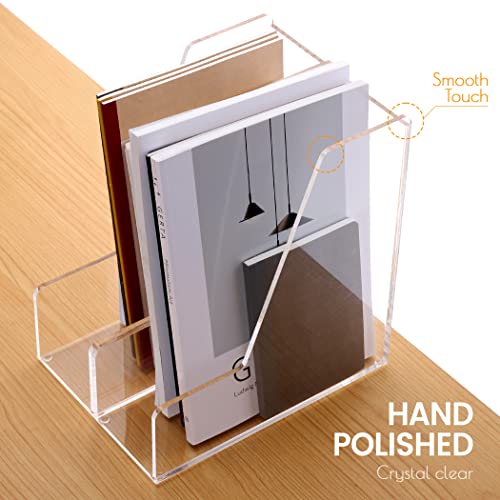 HeZone Magazine Holder, Clear Acrylic Desk Organizers, File Organizer for Desk, Magazine Rack- Desktop Book Storage -Independent Vertical 1 Space-2 Pack - style: 2PC-A4