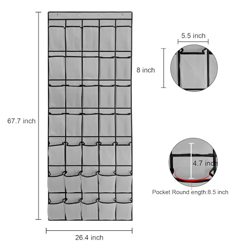 1 Pack 35 Breathable Mesh Pockets Large Hanging Shoe Organizer Over The Door Shoe Rack for Closet Door Storage Shoe Holder Hanger, 4Hooks, Grey (67.7'' x 26.4'') - color: Grey-1PCS