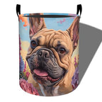 Cute Bulldog Laundry Basket, Floral Design Foldable Oxford Cloth, Waterproof Dirty Clothes Hamper with Handles, Clothing Storage Bucket Toy Organizer for Bathroom Bedroom Dorm, 19.7"x15.7" - style: Bulldog 02
