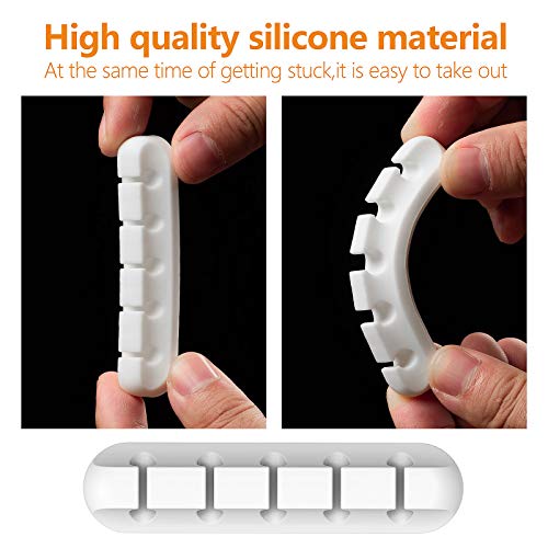 Cord Holder Cable Organizer Clips – Self Adhesive Cord Organizer for Desk, Car, Nightstands, Office, White Silicone Cord Keeper Cable Clips Wire Holders for Phone Charger Cords (7-5-3-1-1 Slots) - color: White