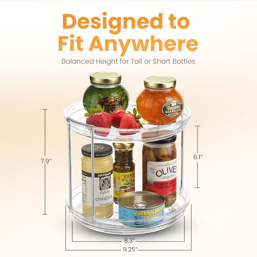 Clear Two Tier Lazy Susan Organizer - 2-Pack Rotating Spice Rack Turntable for Kitchen Cabinet, Countertop, Bathroom or Dining Table - Spinning Carousel Racks for Counter and Pantry Cabinet Storage - size: 2-Pack