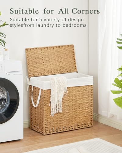 SETVSON Laundry Hamper with Lid Laundry Basket 132 L (35 Gal) Wicker Clothes Hamper, Handwoven Rattan Hamper with Handles and 4 Removable Liner Bags, 6 Mesh Bags for Laundry Bedroom Natural - color: Natural, size: 35.0 Gal