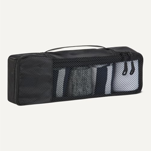 Amazon Essentials 4-Piece Packing Cubes Travel Accessories Set, Luggage Organizer with Double Zipper, Mesh Top, Space-Saving, Slim, Black (Previously Amazon Basics) - color: Black, size: 4 x Slim