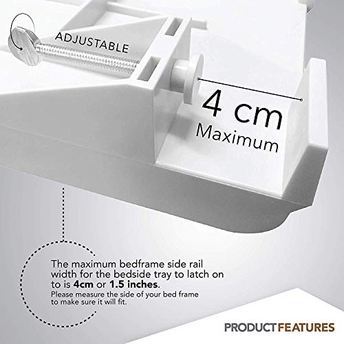 Modern Innovations Bedside Shelf for Bed, College Dorm Room, Bunk Bed Shelf/Caddy for Top Bunk, Clip On Nightstand Tray with Cord and Cup Holder for Table Storage (White) - color: White, size: Large