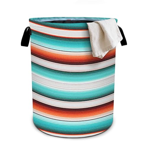 Mexican Serape Stripe Laundry Basket Foldable Oxford Cloth Tote Bag Laundry Hamper Clothes Storage Bucket Organizer For Bathroom/Laundry Storage/Bedroom 19.6x15.7 Inch - color: Mexican Serape Stripe
