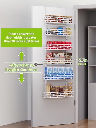 Over the Door Pantry Organizer - 6 Tier Adjustable Pantry Organization and Storage, Hanging Basket Wall Spice Rack Seasoning Shelves, Home & Kitchen Bedroom Bathroom, White - color: WhiteOpenwork, size: 6-Tier