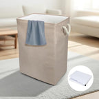 Collapsible Linen Look Fabric large Storage & Laundry Hamper with Drawstring - Durable Laundry Basket Laundry Bag Foldable Space Saving Basket Toy Basket, Dust Proof & Stackable, Beige