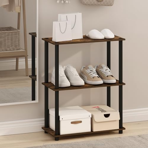 Furinno Turn-N-Tube Storage Shelves, 3-Tier Book Shelf, Corner Shelf, Toolless Open Shelves, for Organization and Storage, Living Room, Garage, Home Office, Amber Pine - color: Amber Pine/Black, size: 3-Tier