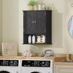 TEENFON Bathroom Wall Cabinet, Over The Toilet Space Saver Storage Cabinet with Barn Doors & Adjustable Shelf, Hanging Medicine Cabinet, Black UNGGX003HV1 - color: Black